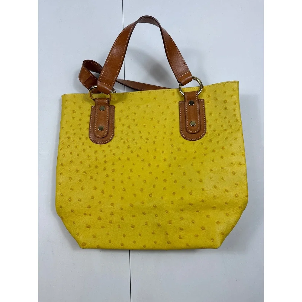 Maurizio Taiuti Yellow‎ Ostrich Embossed Leather Tote Bag Made in Italy Handbag